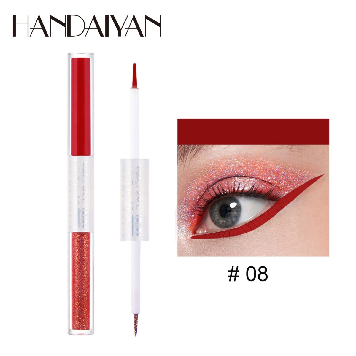 HANDAIYAN Matte Glitter Quick Dry Eye Liner Pen  handaiyan 08#Red