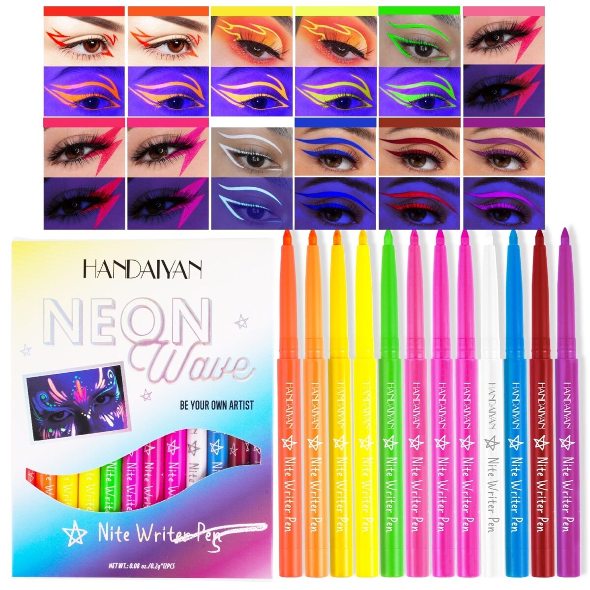 HANDAIYAN UV Fluorescent Festival 12 Colors Eyeliner Set  handaiyan